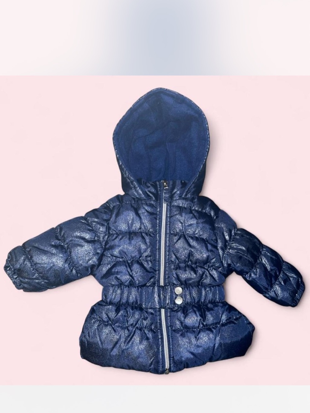 Pink Platinum Navy Puffer Hooded Jacket for Kids
